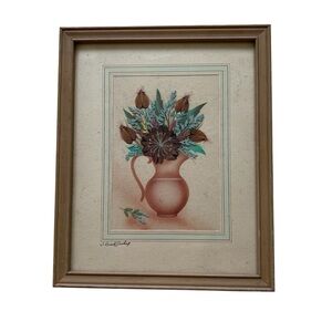 VINTAGE | Prairie Pictures Signed Original Feather/Flower Art by Ida Prokop